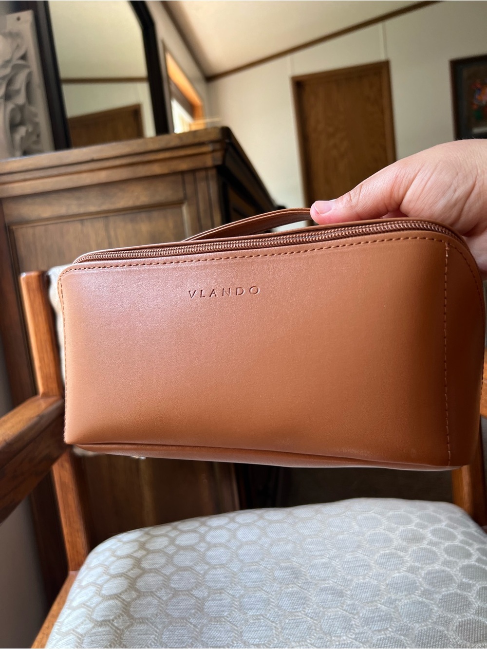 Makeup Bag for Women with Open Flat Layout,Zipped TPU Pocket